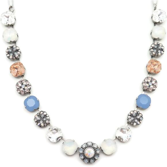 Mariana Cosmo Silver Necklace Air Blue White Peach Crystal Mix Mosaic 1055 NWT